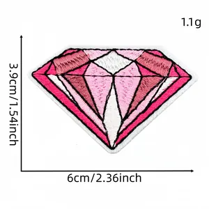 Pink diamond embroidered patch with dimensions for DIY clothing decoration