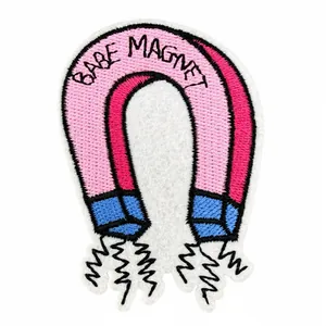 Cute Babe Magnet embroidered iron-on patch in horseshoe magnet shape for DIY clothing decor