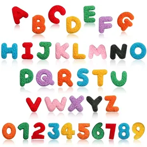 Colorful chenille embroidered alphabet and number iron-on patches for DIY clothing decor