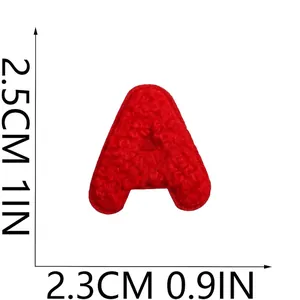 Detailed red chenille letter A embroidery patch measuring 2.5cm by 2.3cm for DIY crafts