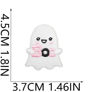 Close-up view showing the exact dimensions of this cute Halloween ghost embroidery patch