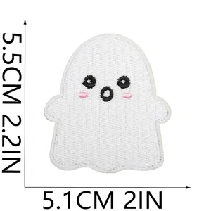 Detailed white ghost embroidery patch with dimension markers, 5.5cm height, 5.1cm width.