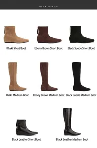 Variantes de color de botas de cuero minimalistas con punta cuadrada y tacón oculto de 5 cm.