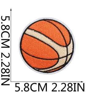 Embroidered basketball patch for clothing detail showing 5.8cm 2.28in dimensions