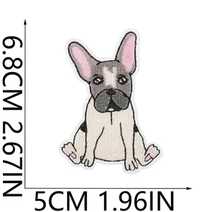 Detail view of French Bulldog embroidered patch showing 6.8cm x 5cm dimensions