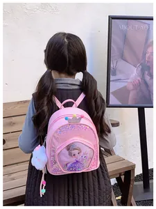 Pink cartoon girl's backpack with cute princess print and sparkling glitter design for kids