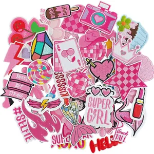 43pcs assorted cute pink embroidery patches for girls clothes with iron-on backing