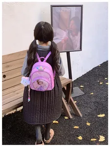 Cute purple PU leather toddler backpack with glitter princess design for outdoors