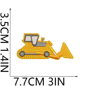 Detailed dimensions for yellow excavator embroidered iron-on patch for kids clothing repair