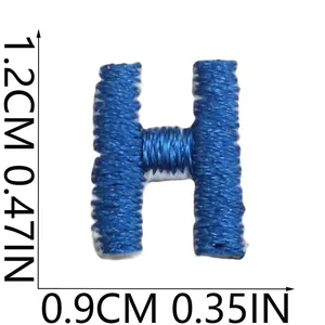 Detailed dimensions and size specifications for a mini blue embroidered letter H patch