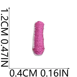 Detailed view of a 1.2cm mini pink embroidered patch with exact measurement labels
