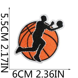 Detailed size guide of basketball silhouette embroidered patch for clothes