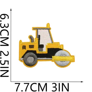 Detailed yellow road roller embroidered patch iron on applique size 7.7cm by 6.3cm