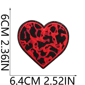 Detailed size guide for red and black leopard heart embroidery patch