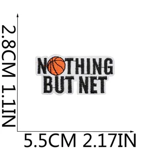 Detail view of the embroidered basketball patch with size 5.5cm x 2.8cm dimensions
