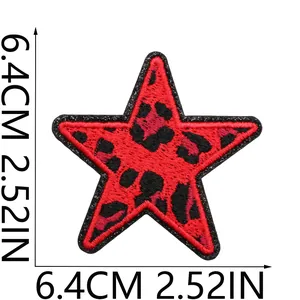 Close-up of leopard print star embroidery patch with 6.4cm size markings