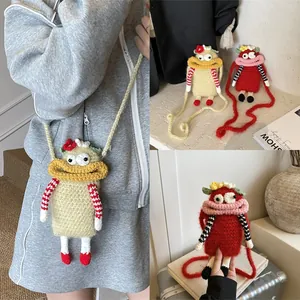 Handmade Crochet Funky Big Mouth Monster Crossbody Bag Cute Knitted Mobile Phone Purse Casual Mini Shoulder Bag For Women