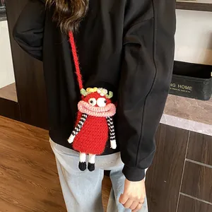 Handmade red monster crochet crossbody bag with funny big mouth design for women