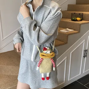 Cute handmade crochet big mouth crossbody phone bag with whimsical character design