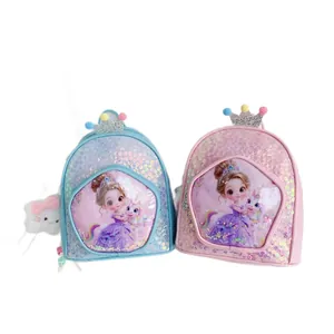 Adorable cartoon princess and unicorn sequin backpacks for kindergarten girls and kids