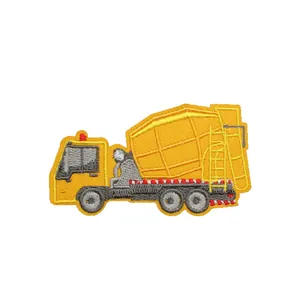 Detailed concrete mixer truck embroidered patch iron-on for kids' clothing decoration