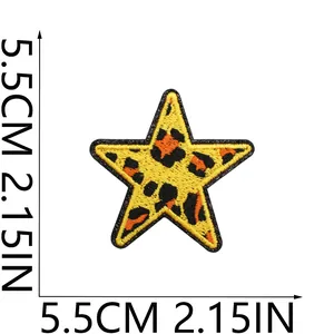 Detailed view of leopard print star embroidered patch with 5.5cm measurement dimensions