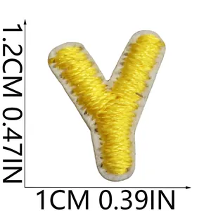 Detailed close-up of yellow embroidered letter Y patch showing precise dimensions