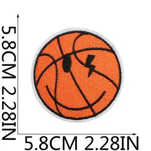 Detailed view of a round basketball embroidery patch with 5.8cm/2.28in dimensions.
