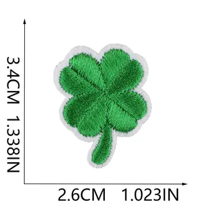 Größendiagramm für grünen Kleeblatt-Stickpatch, Details 3,4 cm x 2,6 cm Abmessungen