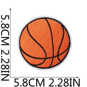 Close-up of basketball embroidered patch showing 5.8cm diameter dimensions