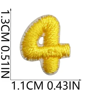 Close-up detail showing dimensions of yellow number 4 mini embroidered patch patch