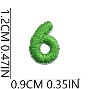 Detailed size view of green number 6 embroidery patch measuring 1.2cm x 0.9cm