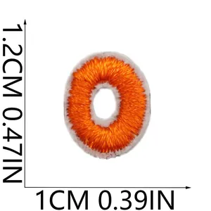 Dimensions of mini orange embroidered alphabet letter O patch for DIY projects