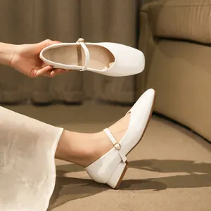Zapatos Mary Jane para Mujer Punta Cuadrata Tacón Grueso Cuero de Microfibra Suela Blanda Ajuste Ancho Tacones Tallas Grandes