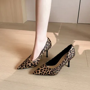 Damen Leopardenmuster Spitze Stiletto Heels Pumps Sexy Büro Arbeitsschuhe Mit Echtleder-Einlegesohle Große Größen Modeschuhe