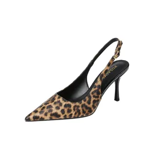 Escarpins sexy en cuir à imprimé léopard, bout pointu et talon aiguille élégant