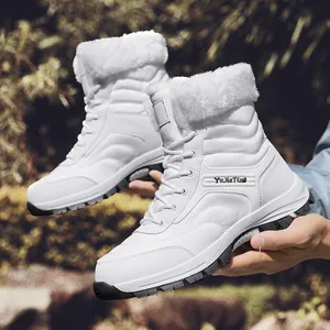 Warm white high-top winter snow boots with plush lining and durable outdoor soles