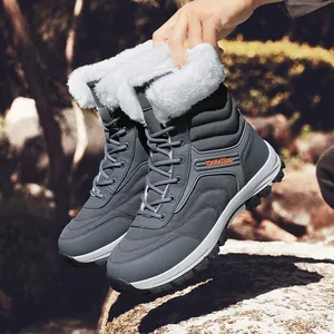 Durable men's outdoor winter snow boots with thick white fur lining for warmth