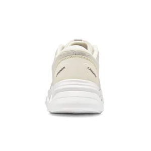 Detailed rear view showing the heel of stylish cream breathable mesh chunky sneakers for men