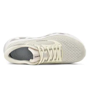 Top-down view of breathable mesh men's running shoes with hollow chunky cloud soles.