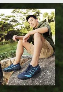 Men's breathable quick-dry water shoes for outdoor hiking worn by a model in nature