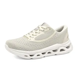 Lightweight breathable mesh men's sports shoes with hollow chunky sole in off-white