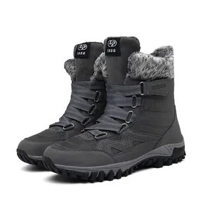 Durable grey men's winter snow boots with warm fleece lining and outdoor trekking soles