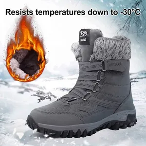 Winter Snow Boots For Men Women Unisex Fleece Lined Thermal Outdoor Hiking Shoes Anti-Slip Plus Size Cotton Padded Mid-Calf Boots