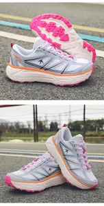 Breathable sporty chunky sneakers with thick soles in white, pink, and orange accents