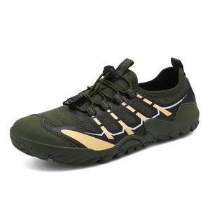 Men's outdoor quick-dry water shoes in dark green with breathable mesh and anti-slip sole.
