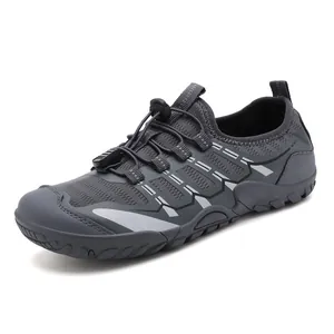 Men's grey outdoor water shoes featuring breathable mesh and quick-dry elastic lacing