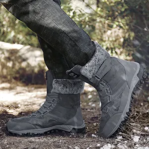 Durable grey outdoor winter snow boots featuring warm faux fur lining and rugged anti-slip soles