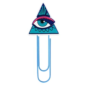 Creative blue paperclip with a multi-colored Evil Eye triangle charm for DIY bookmarks