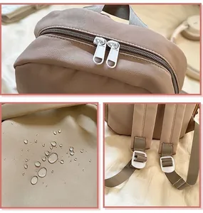Detailed views of kids school bag showing waterproof fabric, dual zippers and straps